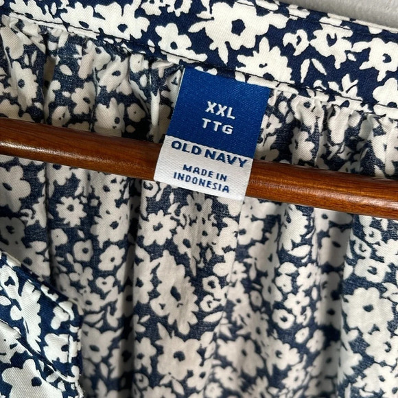 OLD NAVY Liberty Floral Peasant Top Long Balloon Sleeve Split V Neck Navy XXL - Picture 8 of 11
